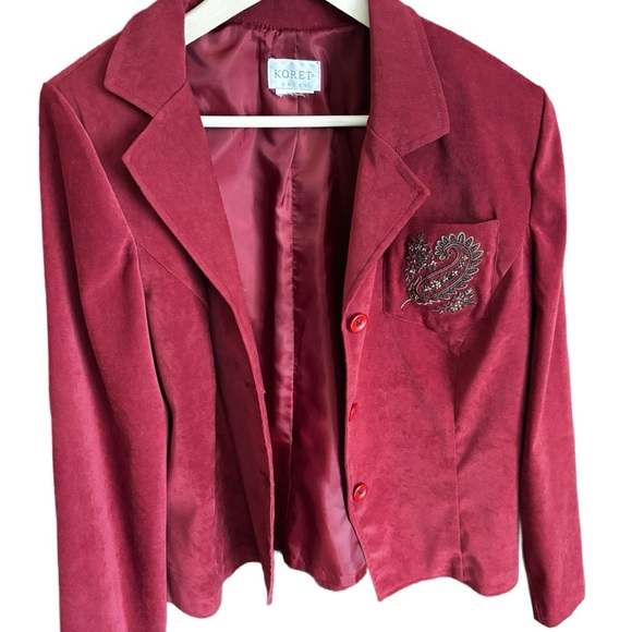 VINTAGE Koret Retro Faux Suede Women's Burgundy Blazer Large Size Measurements - Picture 2 of 7